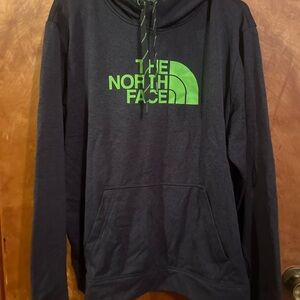 The North Face Men's Dark Blue Hoodie with Green Logo